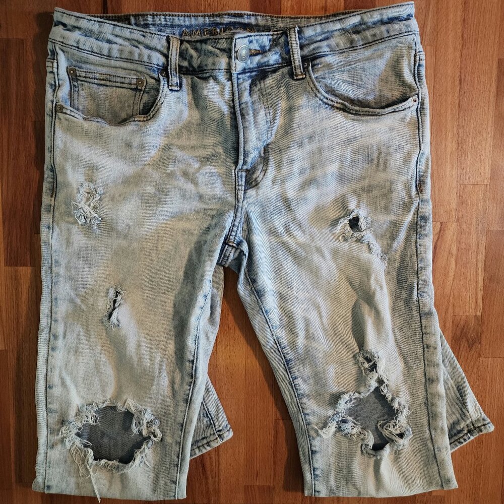 American Eagle Flex 34x32 Light Wash Destroyed Skinny Jeans